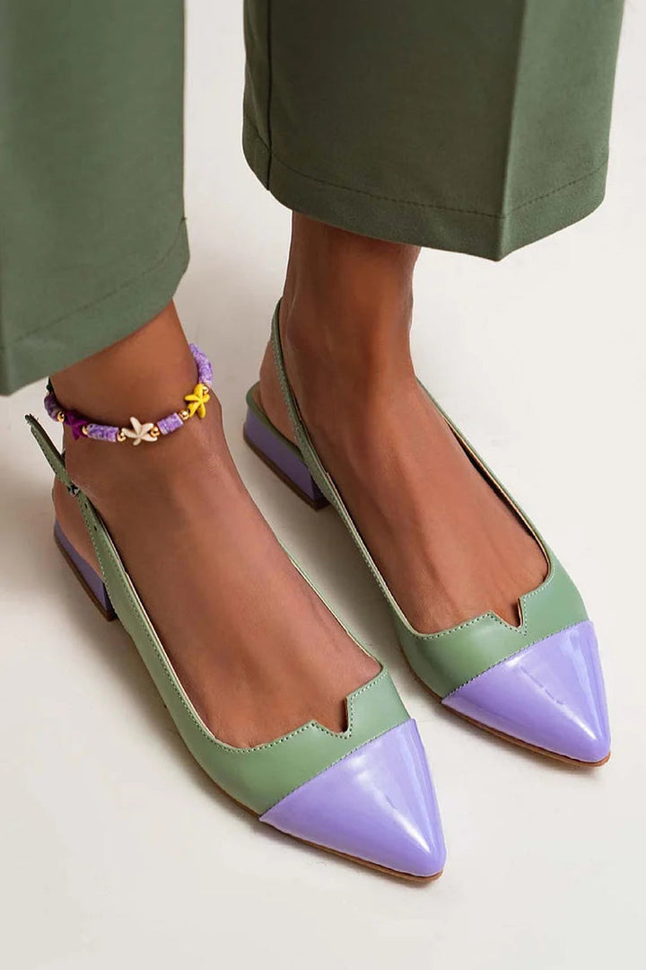 Pointed-Toe Ballet Flats with Two-Tone Detail