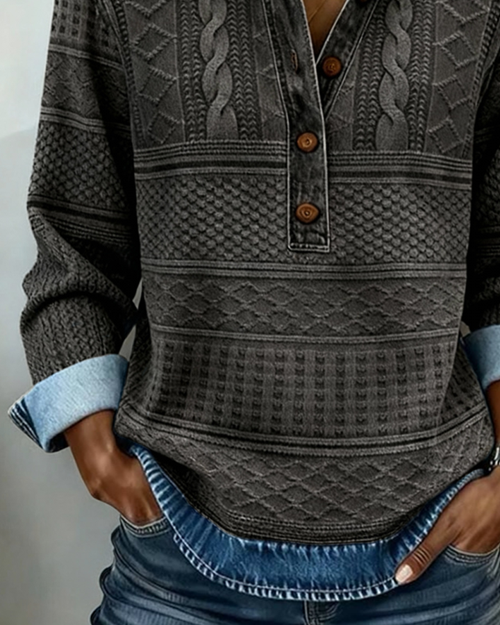 Dolores | Trendy Sweatshirt with Half Button Placket and Collar