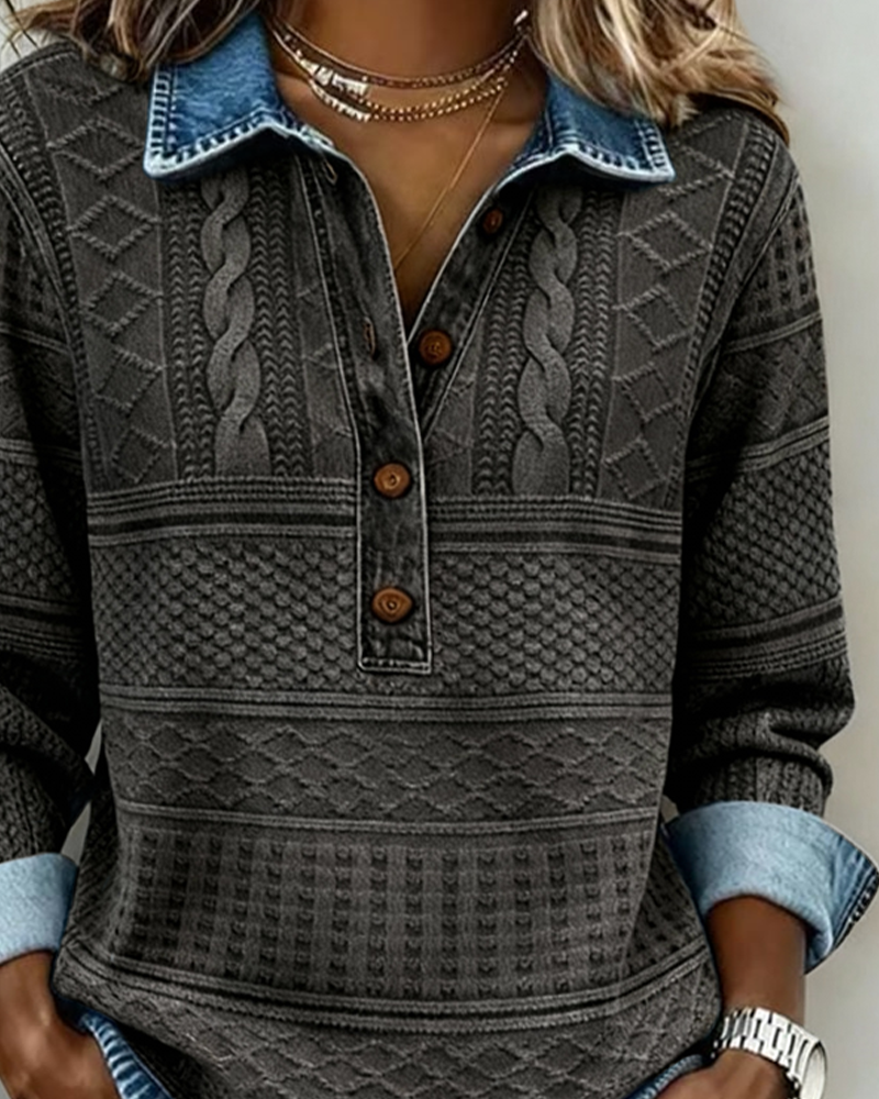 Dolores | Trendy Sweatshirt with Half Button Placket and Collar