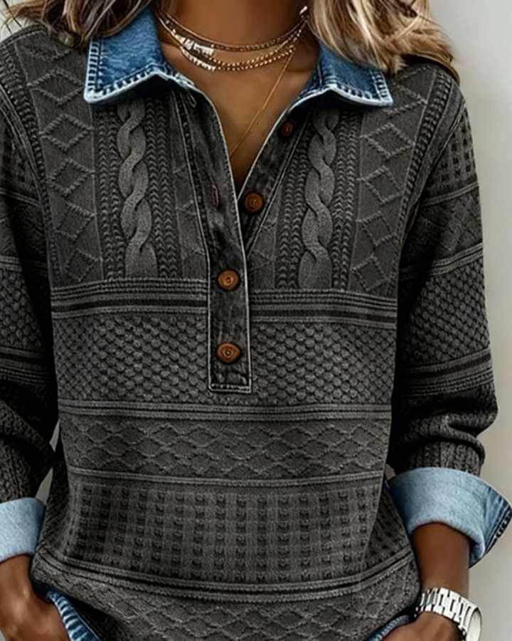 Dolores | Trendy Sweatshirt with Half Button Placket and Collar