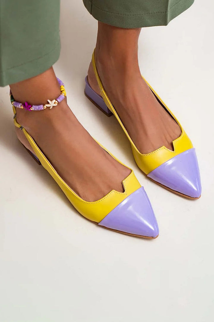 Pointed-Toe Ballet Flats with Two-Tone Detail