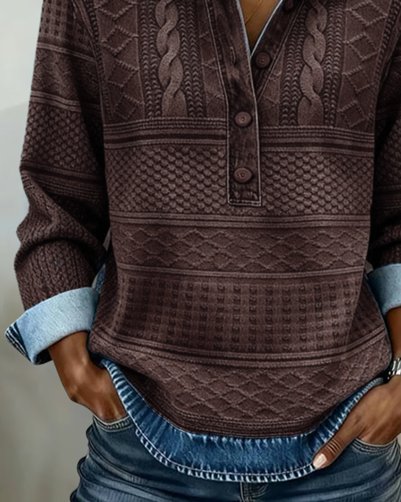 Dolores | Trendy Sweatshirt with Half Button Placket and Collar