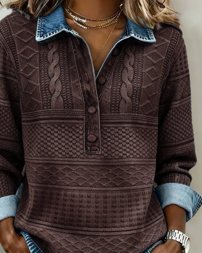 Dolores | Trendy Sweatshirt with Half Button Placket and Collar