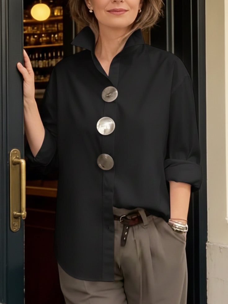 Statement Button Stand-Collar Blouse