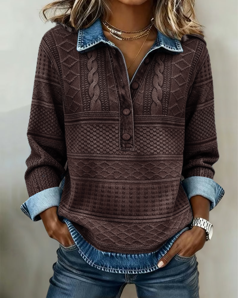 Dolores | Trendy Sweatshirt with Half Button Placket and Collar