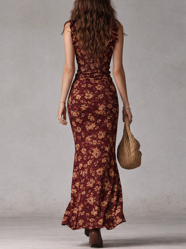 Maya™ | Boho Retro Ruffled Sleeves High Slit Maxi Dress