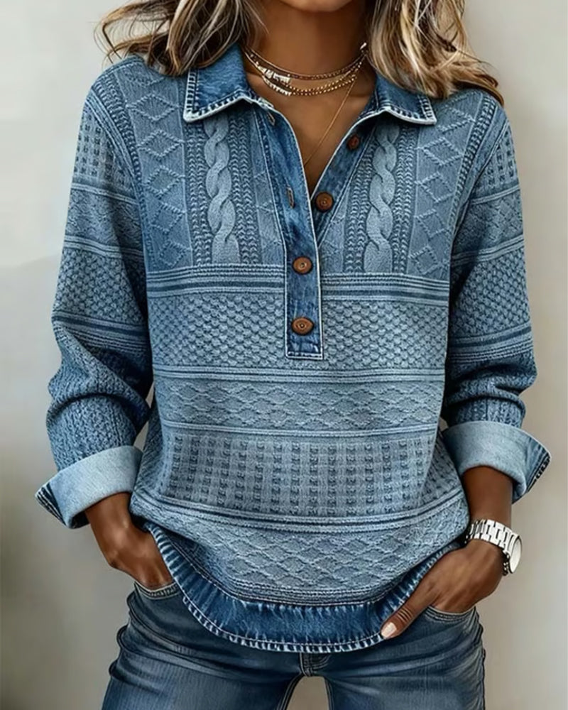 Dolores | Trendy Sweatshirt with Half Button Placket and Collar