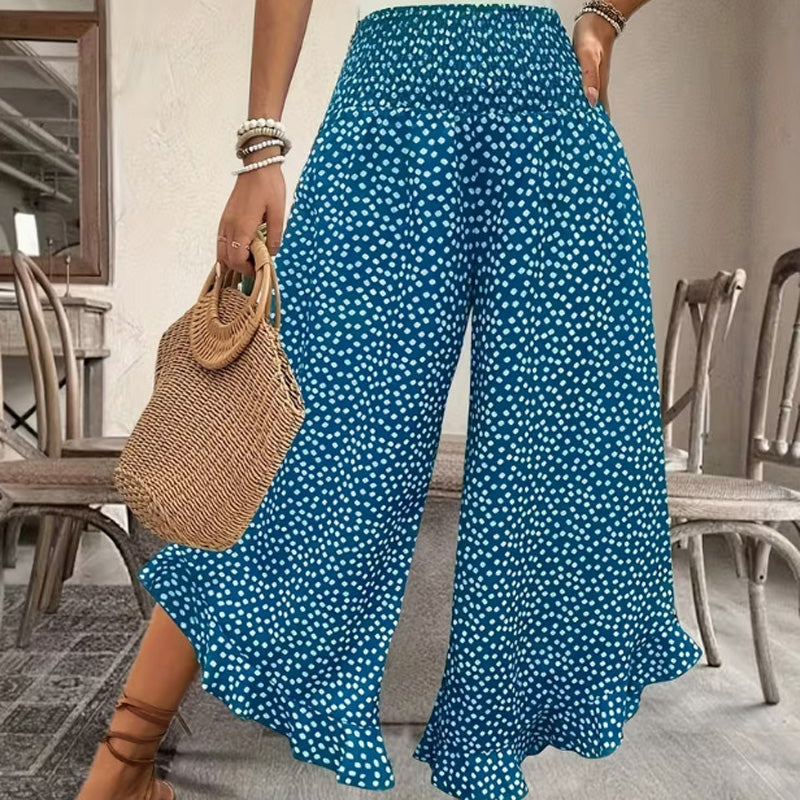 Mariette | Printed High-Waist Ruffle Wide-Leg Pants