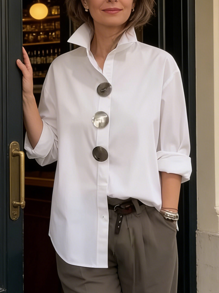 Statement Button Stand-Collar Blouse
