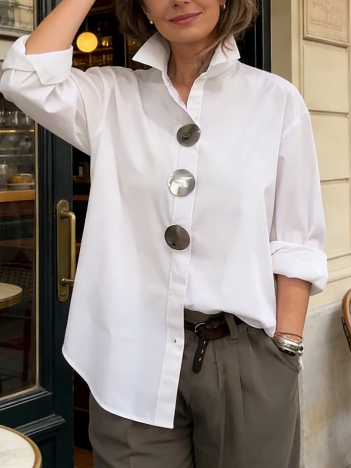 Statement Button Stand-Collar Blouse