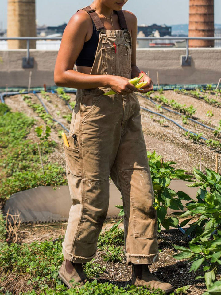Relaxed Fit Overalls Utility Style Brown