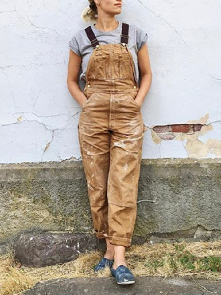 Relaxed Fit Overalls Utility Style Brown