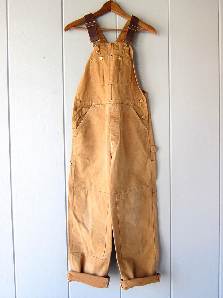 Relaxed Fit Overalls Utility Style Brown