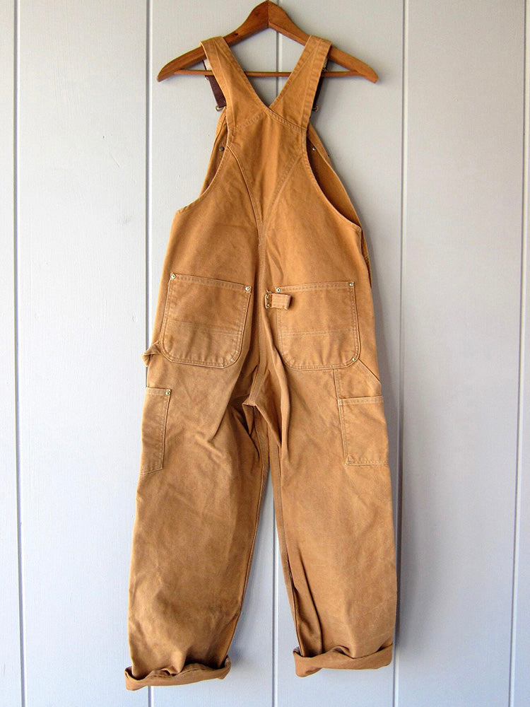 Relaxed Fit Overalls Utility Style Brown