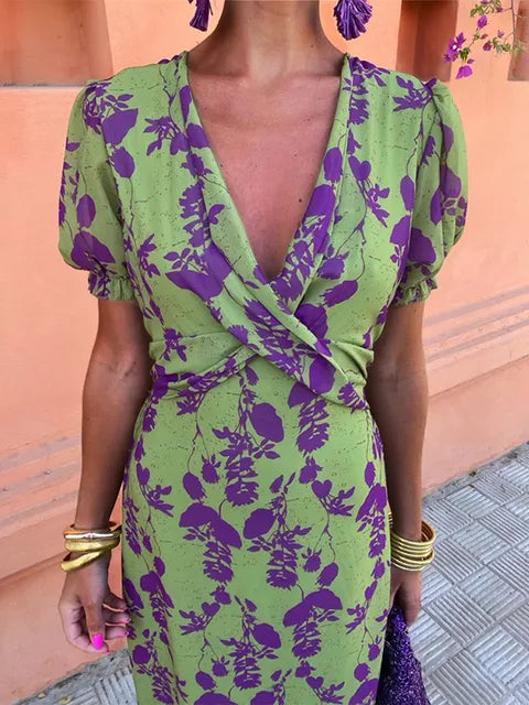Vela - Women's Twisted Print Midi Dress