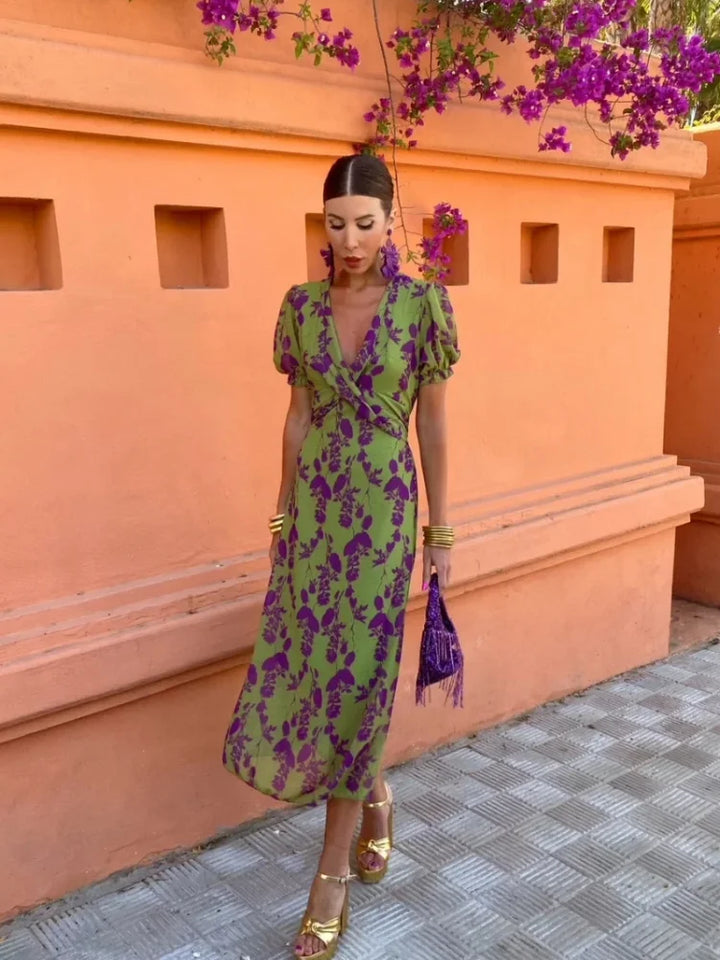 Vela - Women's Twisted Print Midi Dress