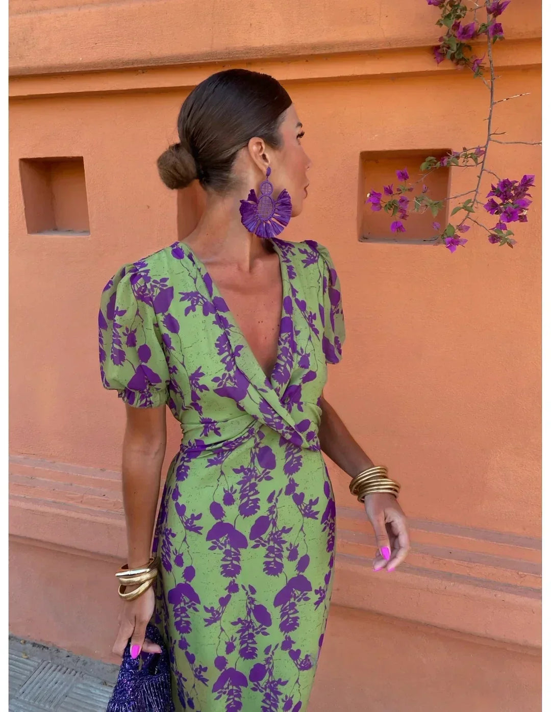 Vela - Women's Twisted Print Midi Dress