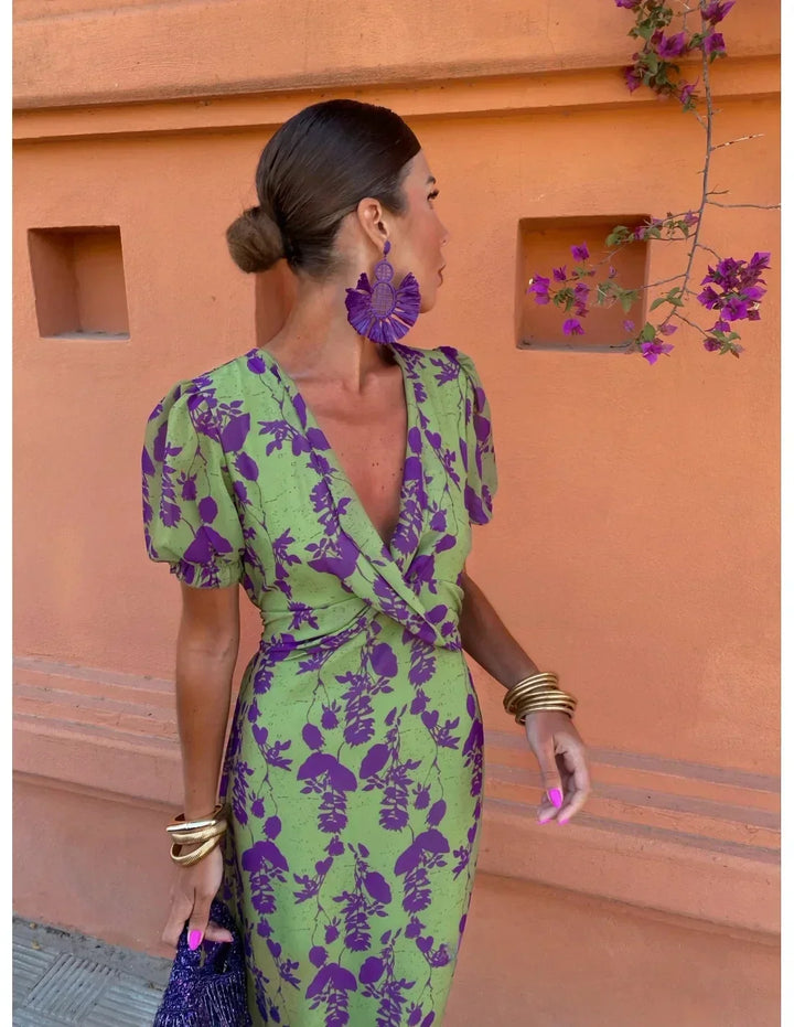 Vela - Women's Twisted Print Midi Dress