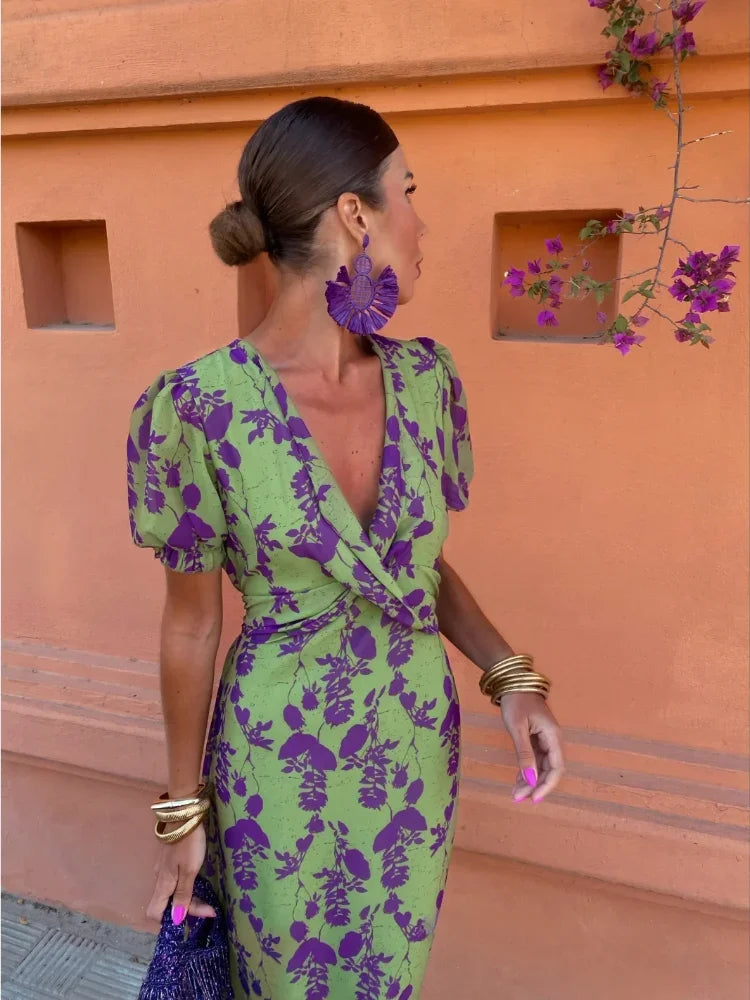 Vela - Women's Twisted Print Midi Dress