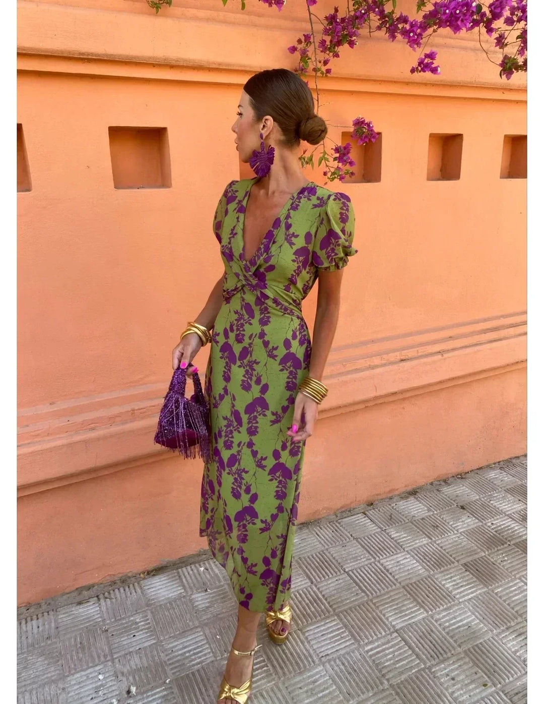 Vela - Women's Twisted Print Midi Dress
