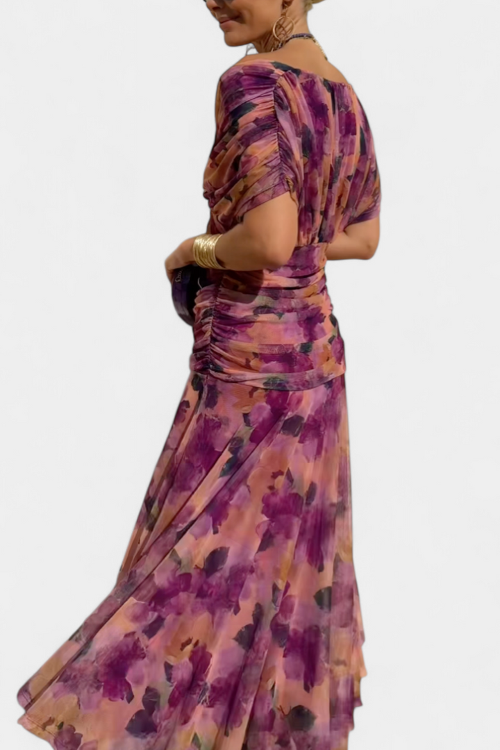 VIVIAN | LONG FLORAL V-NECK DRESS
