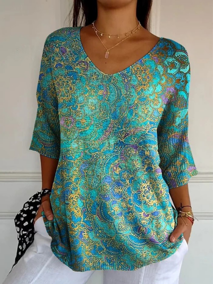 Women's Retro Art Print Casual Knitted Pullover