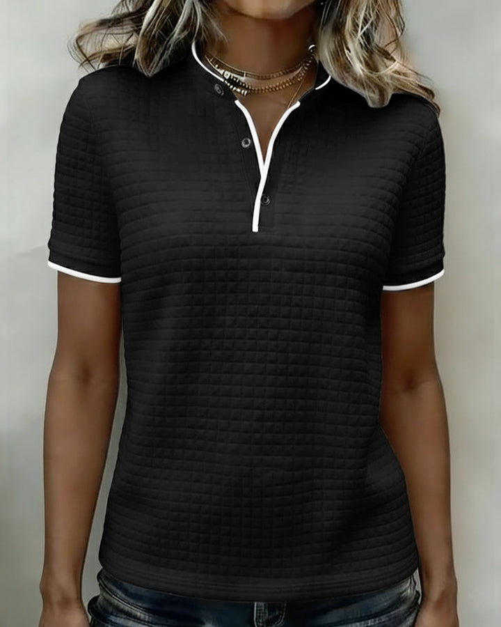 Buttoned Ribbed Jersey Top with Short Sleeves