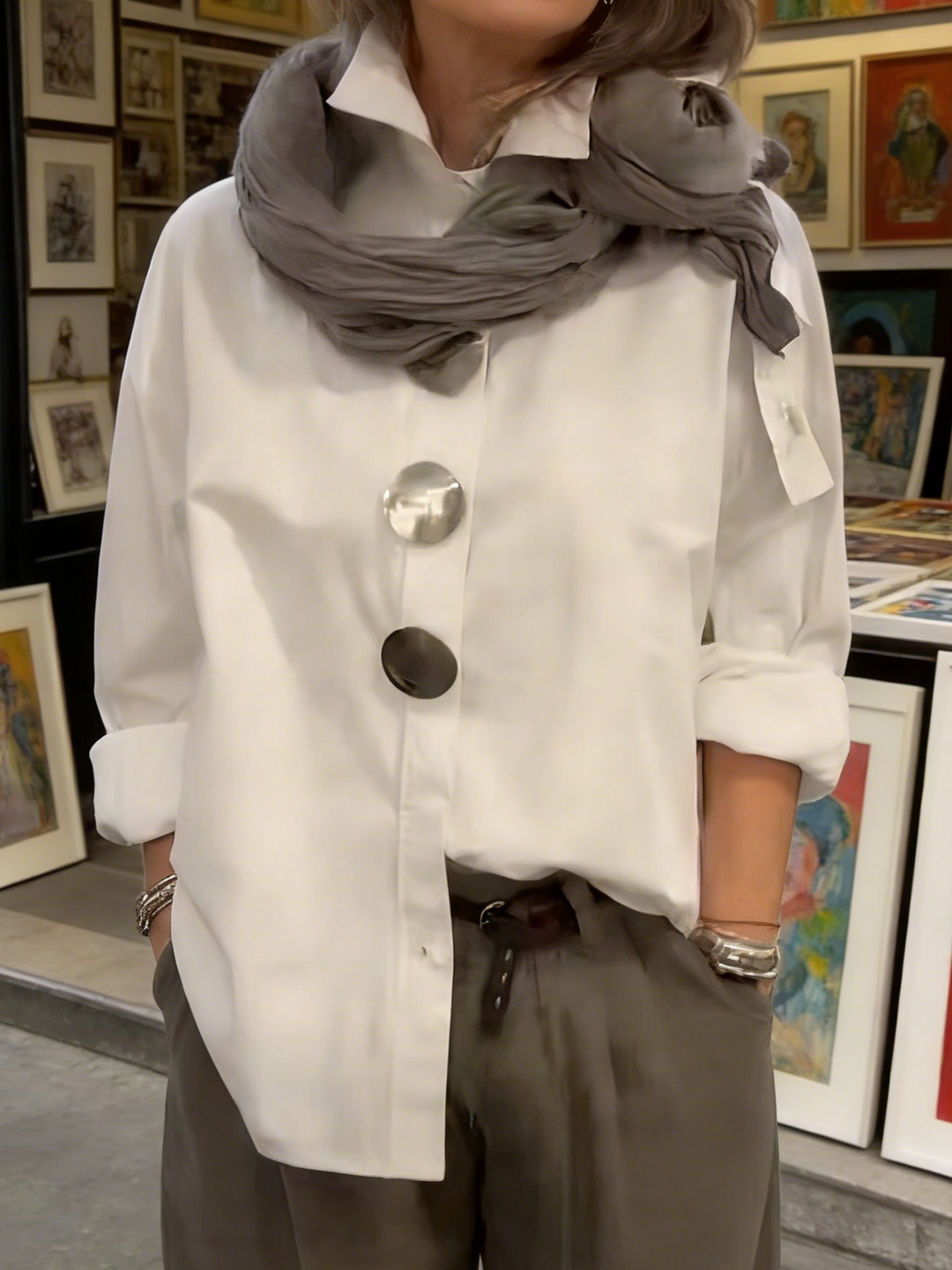 Statement Button Stand-Collar Blouse