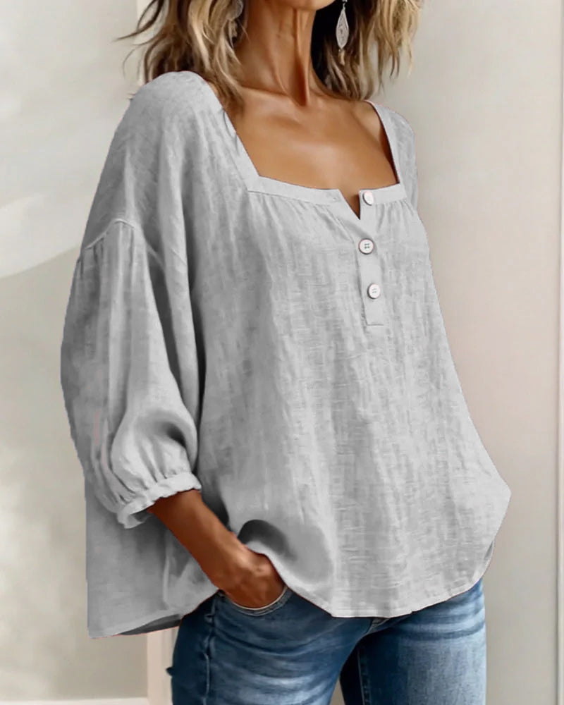 Square Neck Balloon Sleeve Shirt