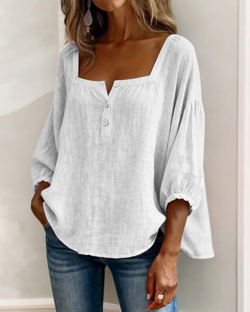 Square Neck Balloon Sleeve Shirt