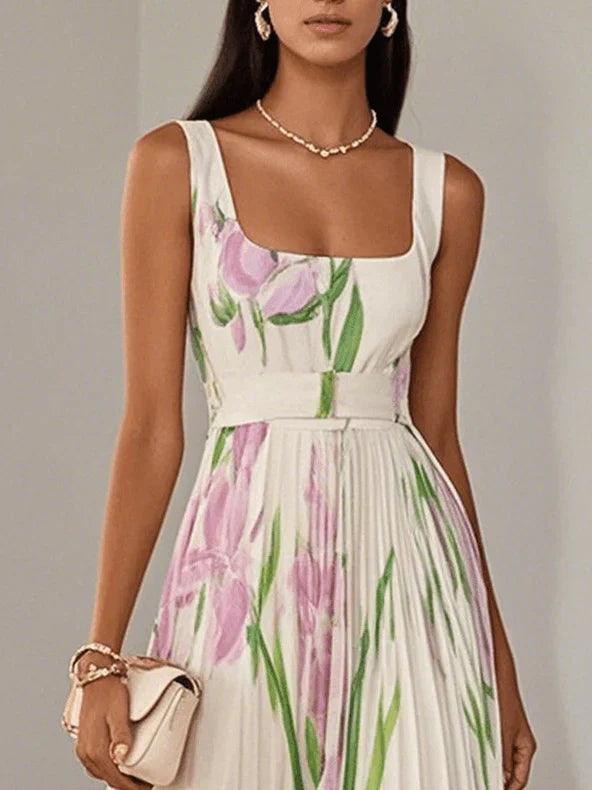 Nina - Long Pleated Floral Dress