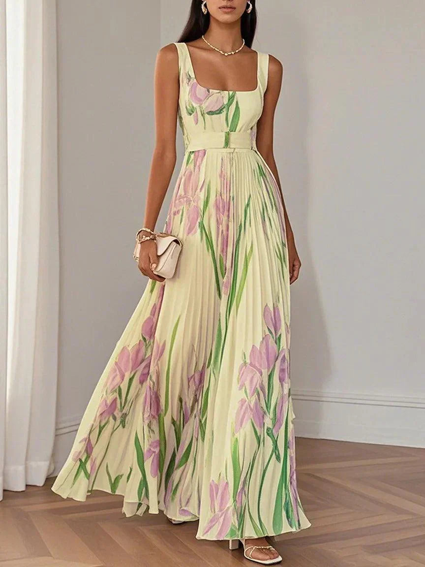 Nina - Long Pleated Floral Dress