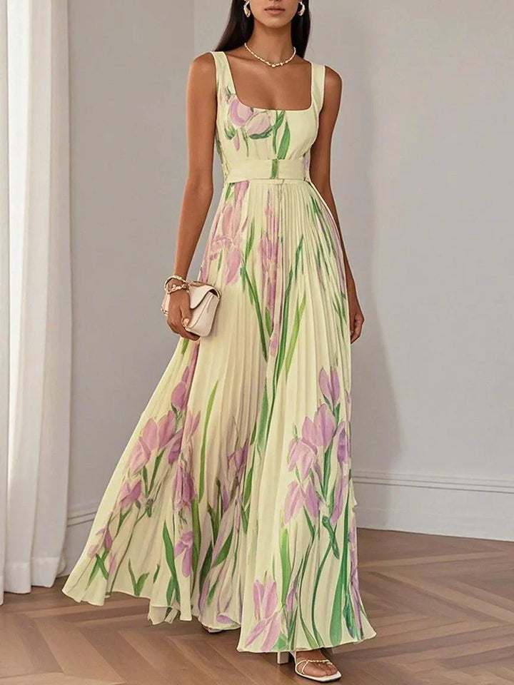 Nina - Long Pleated Floral Dress
