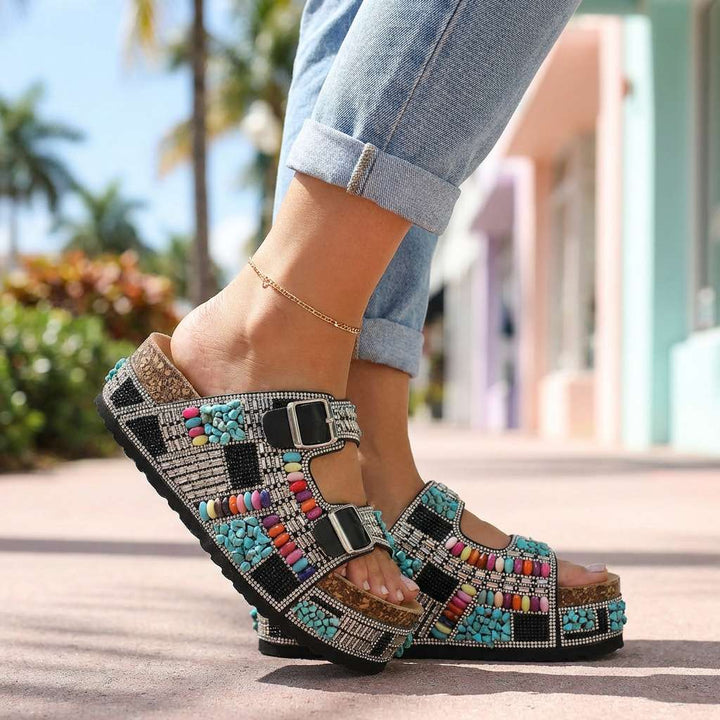 Samantha | Beaded Platform Slides