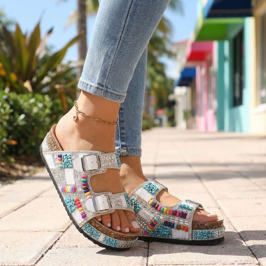 Samantha | Beaded Platform Slides
