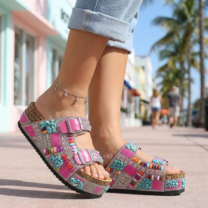 Samantha | Beaded Platform Slides