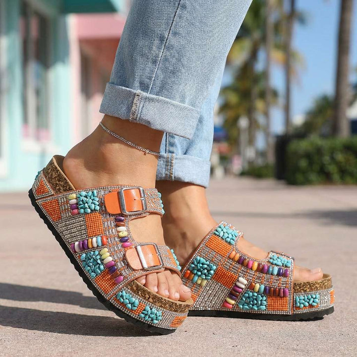 Samantha | Beaded Platform Slides