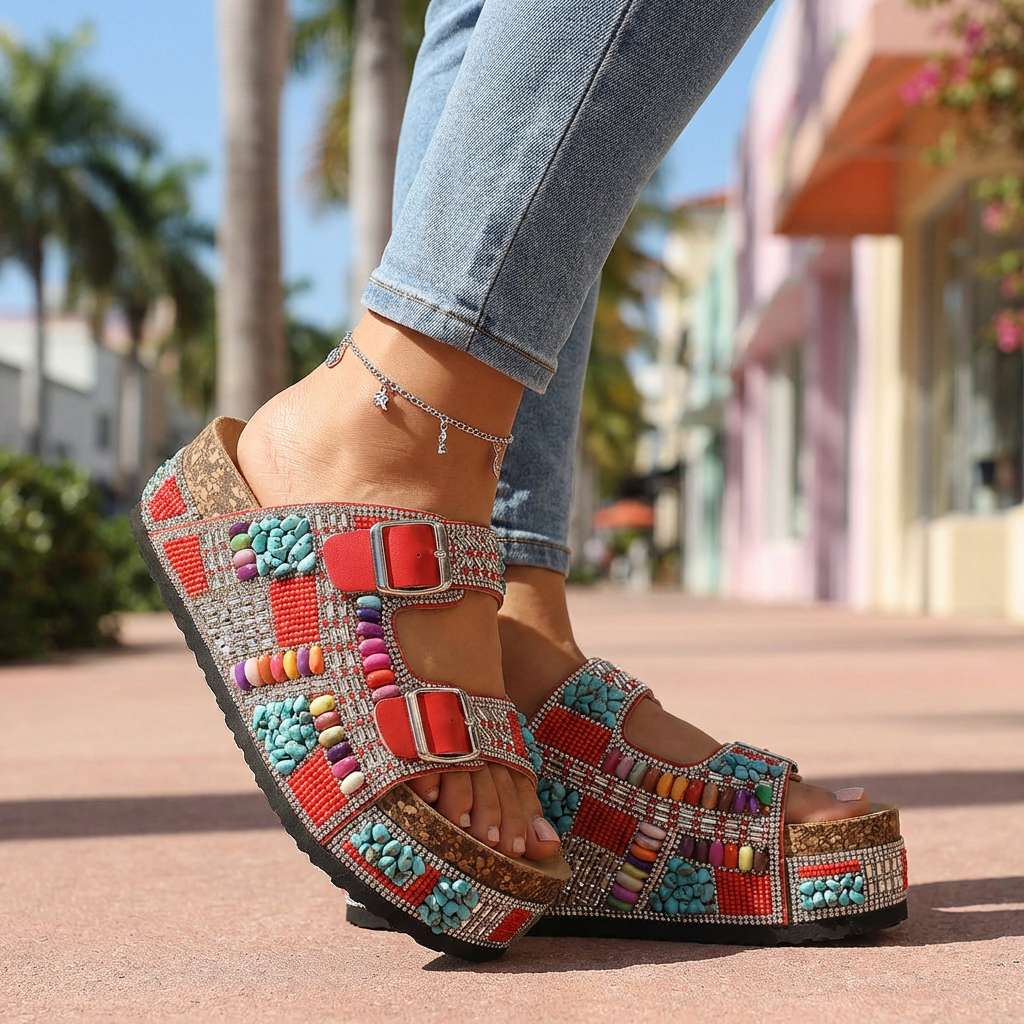 Samantha | Beaded Platform Slides