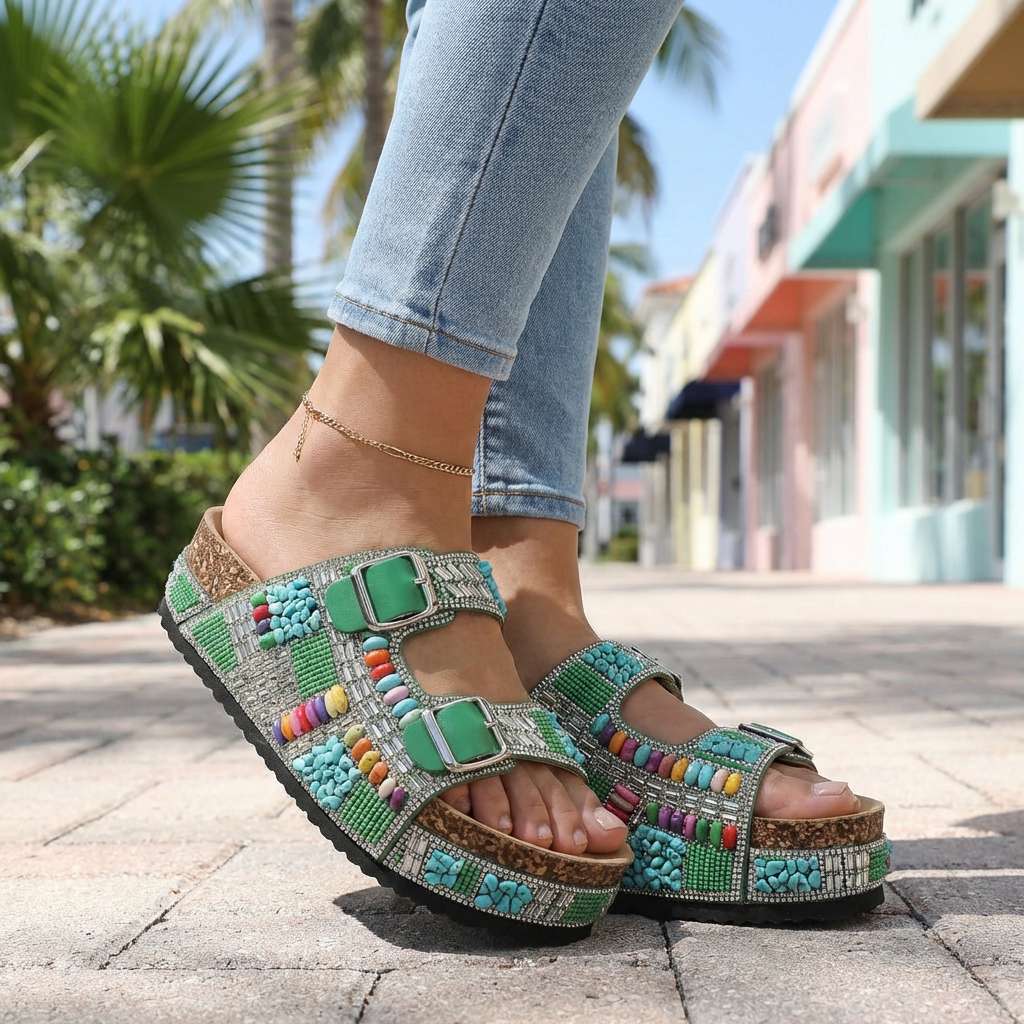 Samantha | Beaded Platform Slides