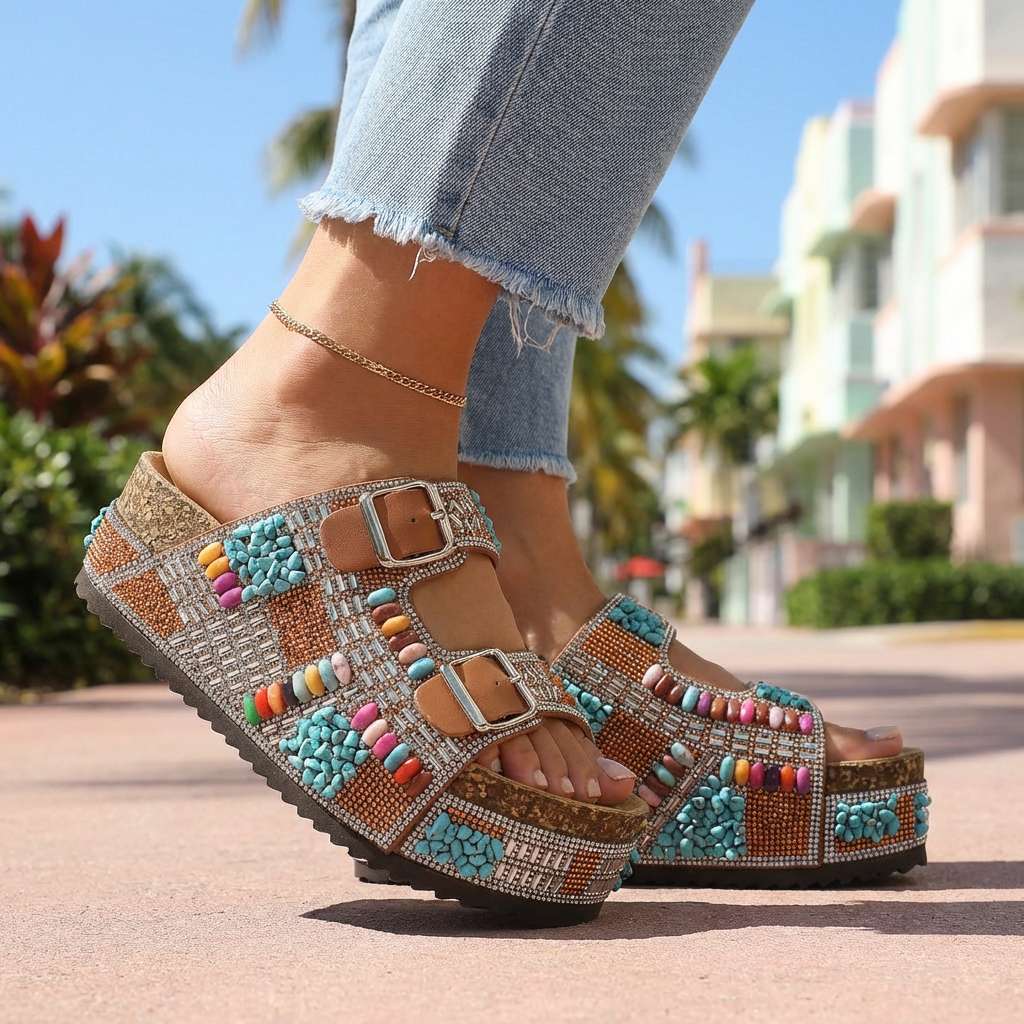 Samantha | Beaded Platform Slides