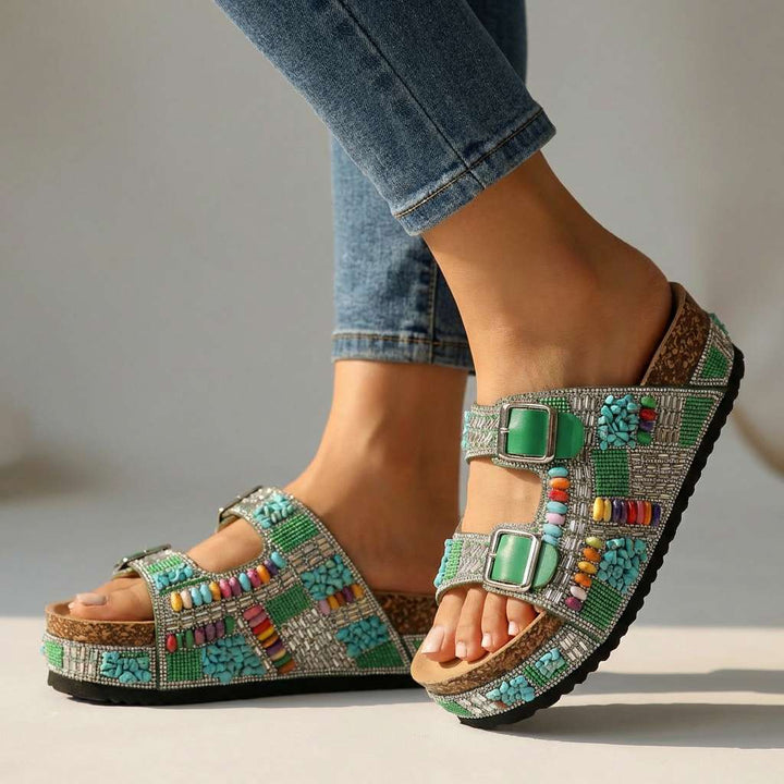 Samantha | Beaded Platform Slides
