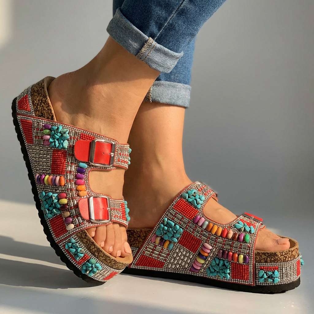 Samantha | Beaded Platform Slides