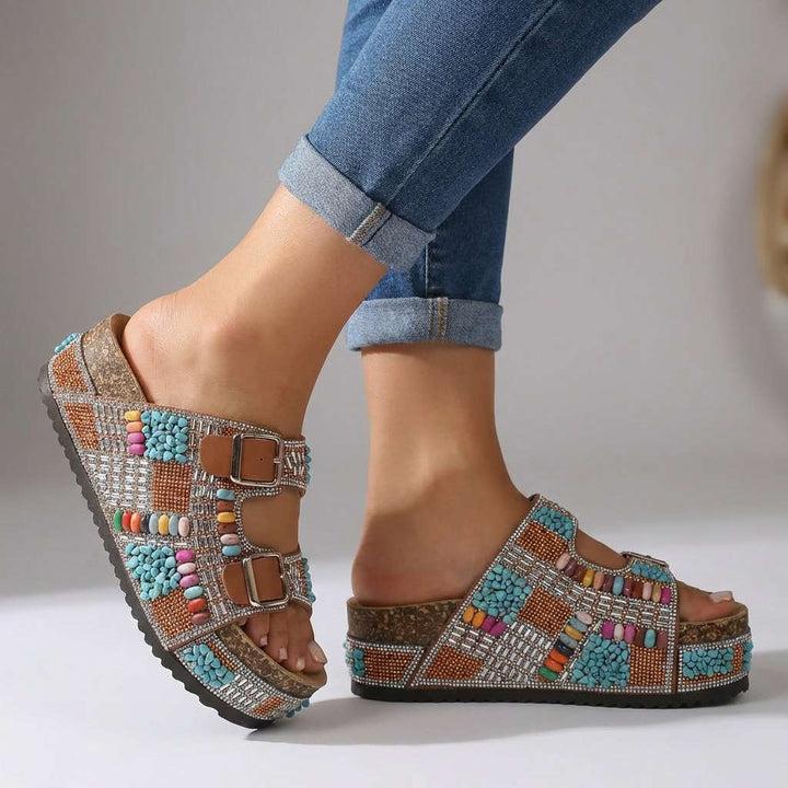 Samantha | Beaded Platform Slides