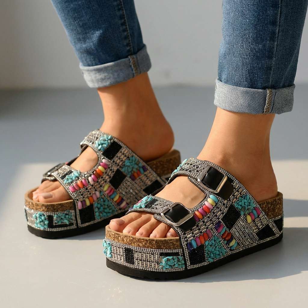 Samantha | Beaded Platform Slides