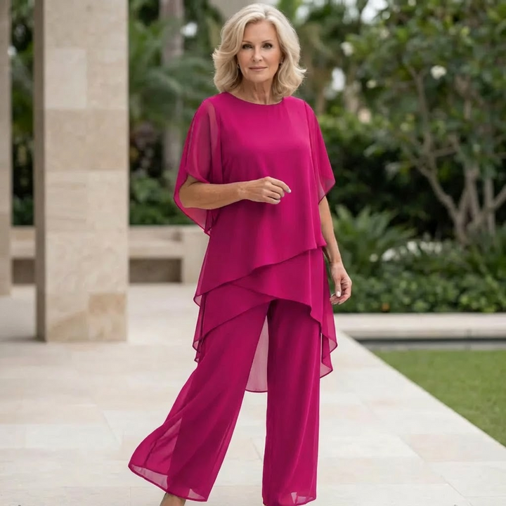 Suit with Draped Palazzo Trousers