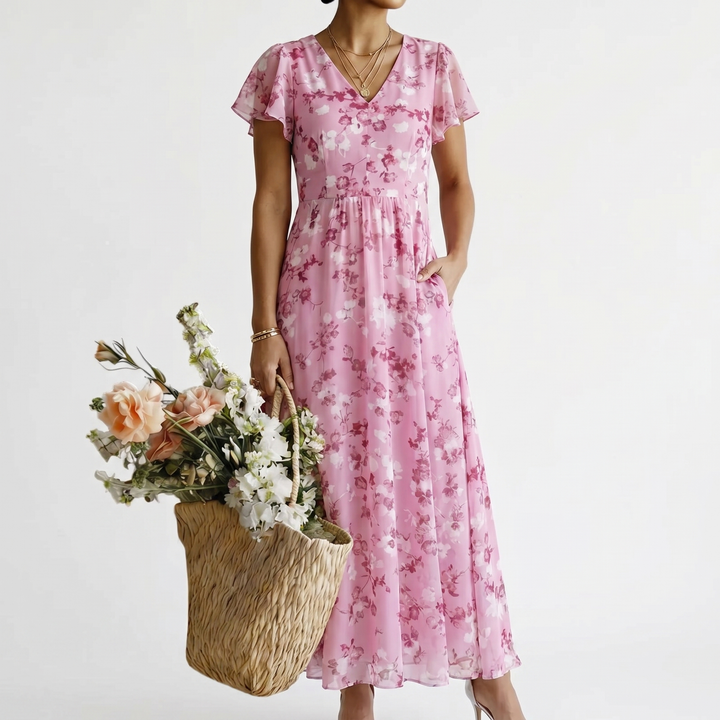 ISMERIA | FLORAL CHIFFON MAXI DRESS