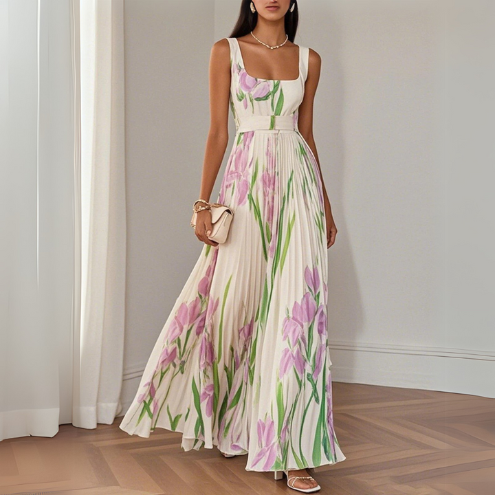 Nina - Long Pleated Floral Dress