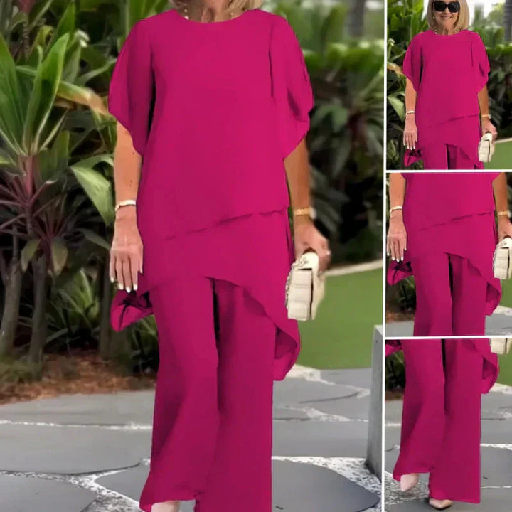 Suit with Draped Palazzo Trousers