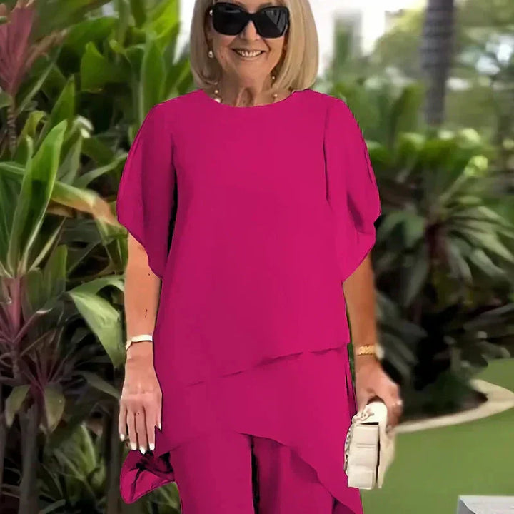 Suit with Draped Palazzo Trousers