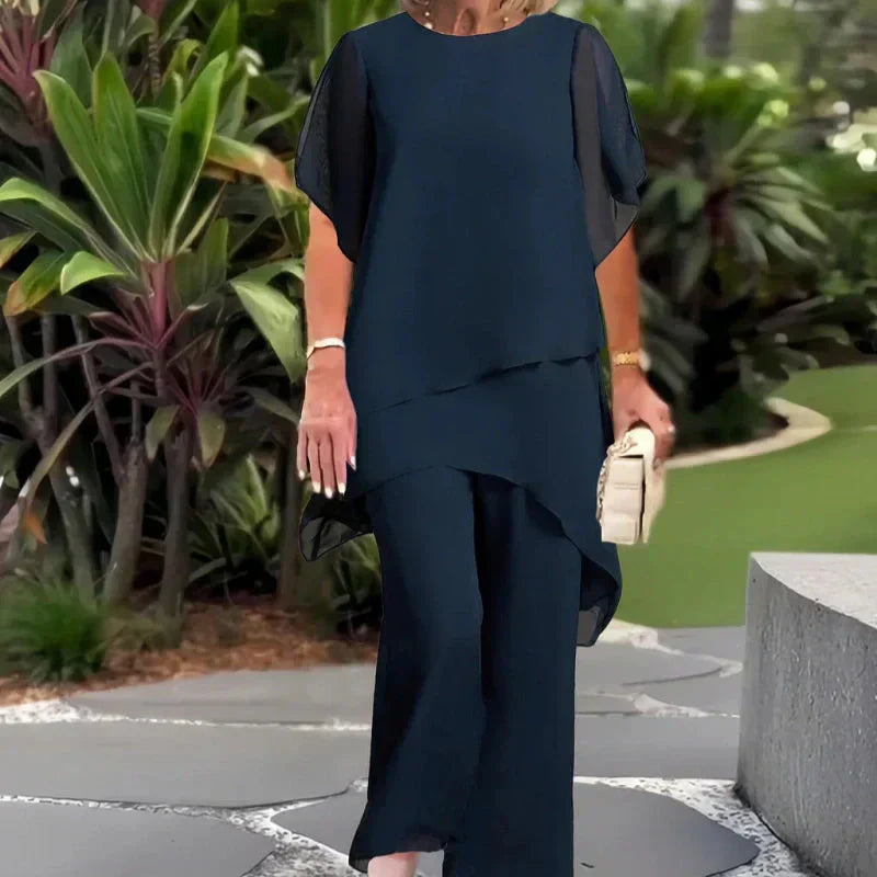 Suit with Draped Palazzo Trousers